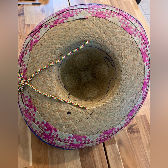 Mexican Straw Colored Edge Sombrero| NWT|Blue Outlined - Picture 4 of 7